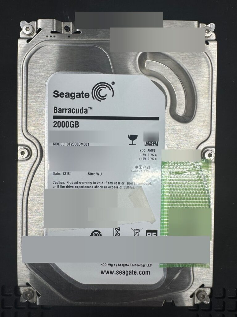 認識しなくなった Seagate ST2000DM001(2TB・3.5インチHDD)のラベル面