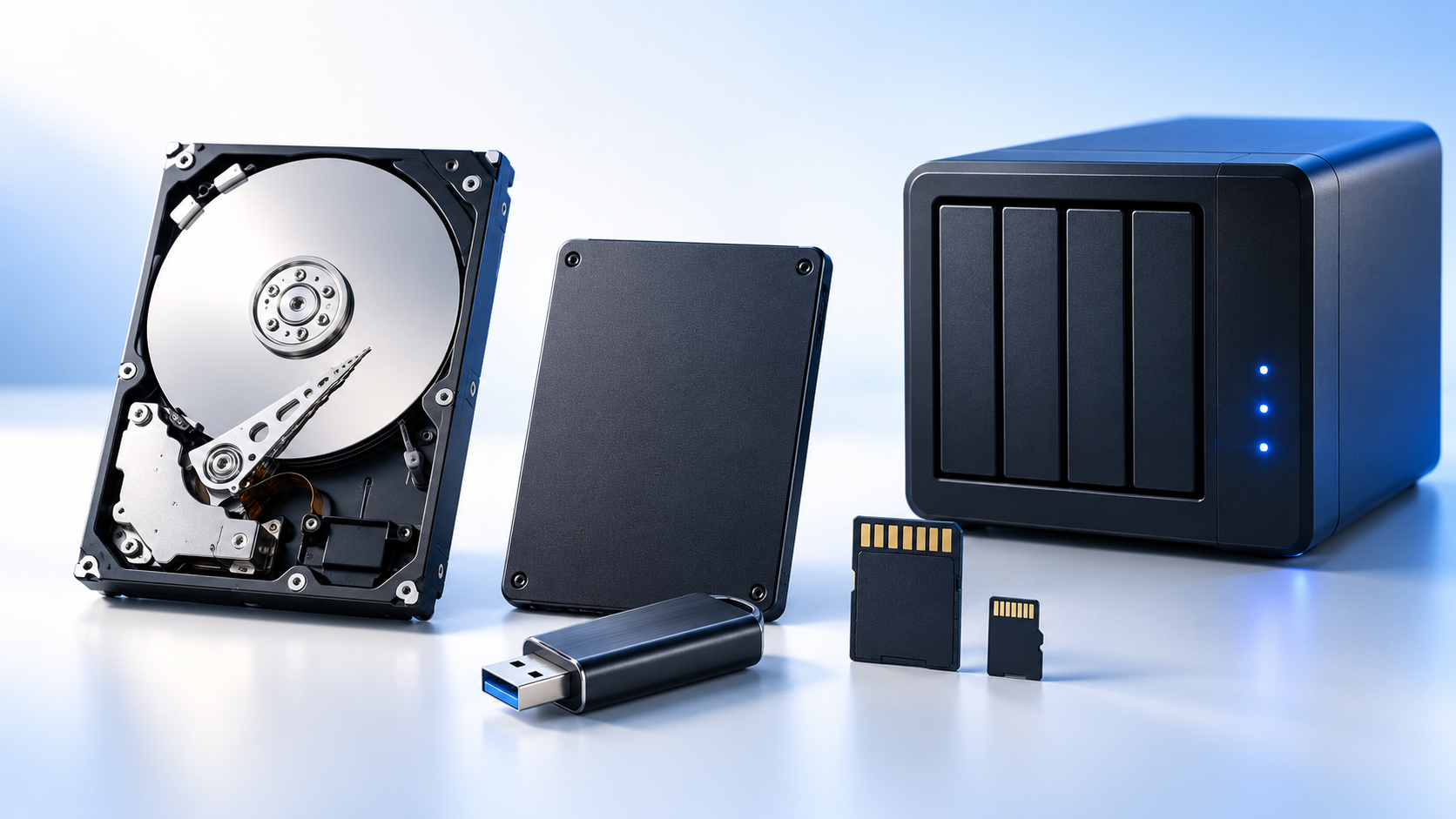 HDD・SSD・USBメモリ・メモリカード・NASのイメージ